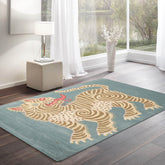 3 x 5  Aqua Beige Tan Color Hand Tufted All-Over 100% Wool Novelty/ Animal Oriental Rug